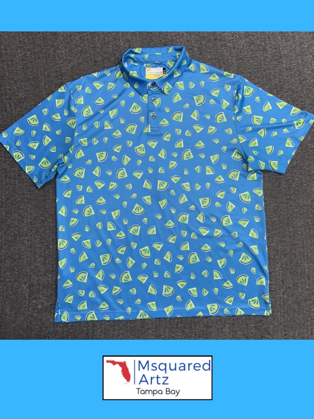 Nicklaus Golf Polo Shirt XL Blue Lime Watermelon Print Performance Polo